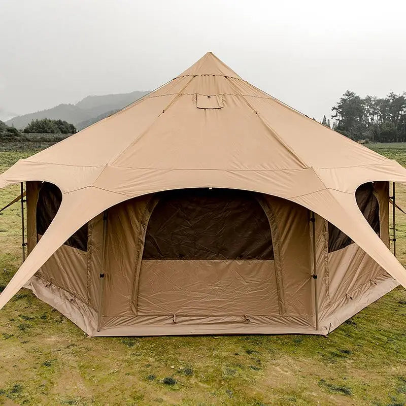 Luxury Octagonal Outdoor Camping Tent Mongolian Yurt Style Large Rainproof Sunproof Feature Made Oxford Cotton Canvas Fabric
