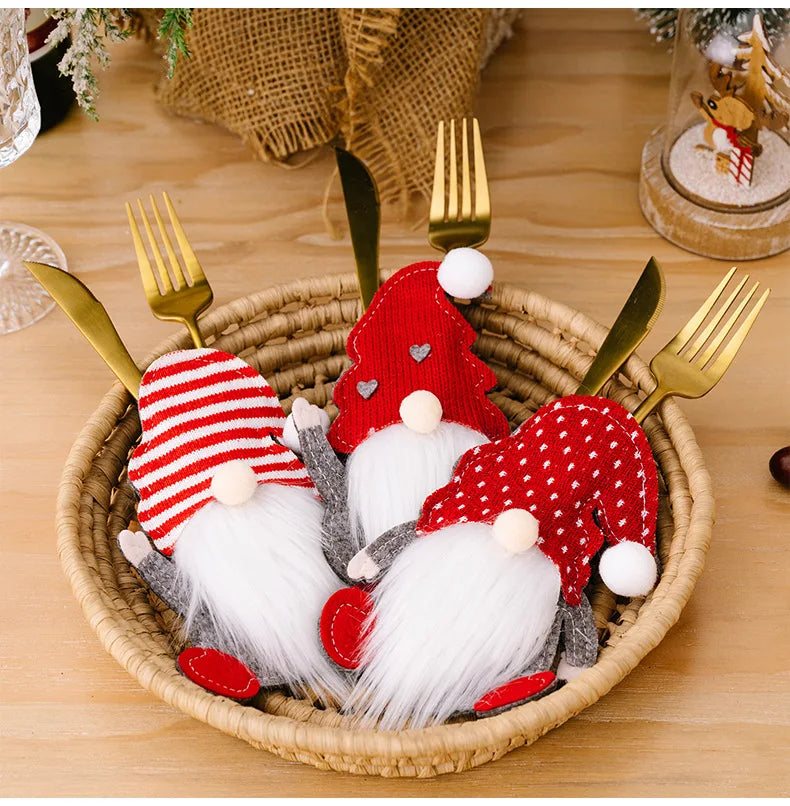 Christmas Gnome Flatware Pocket Bags Faceless Old Man Silverware Pouch for Table Cutlery Holder Table Christmas Decorations
