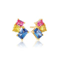 Classic 18K Gold Plated 925 Sterling Silver Stud Rainbow Baguette Cut and Square Cut CZ Stone Jewelry