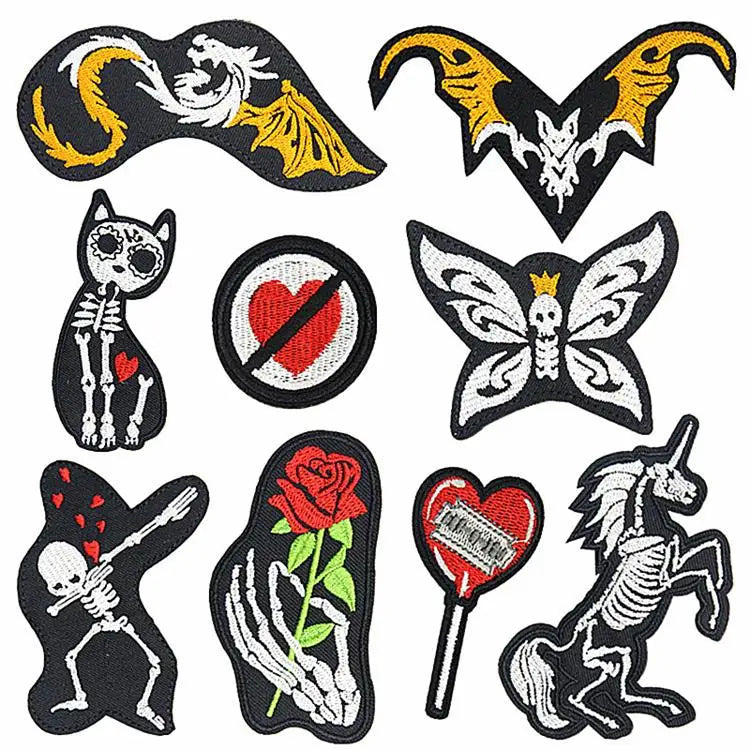 Embroidered Skeleton Dragon Horse Cat Cloth Punk Style Clothes Bags Embroidered Patches Clothing Accessories Badge Customization