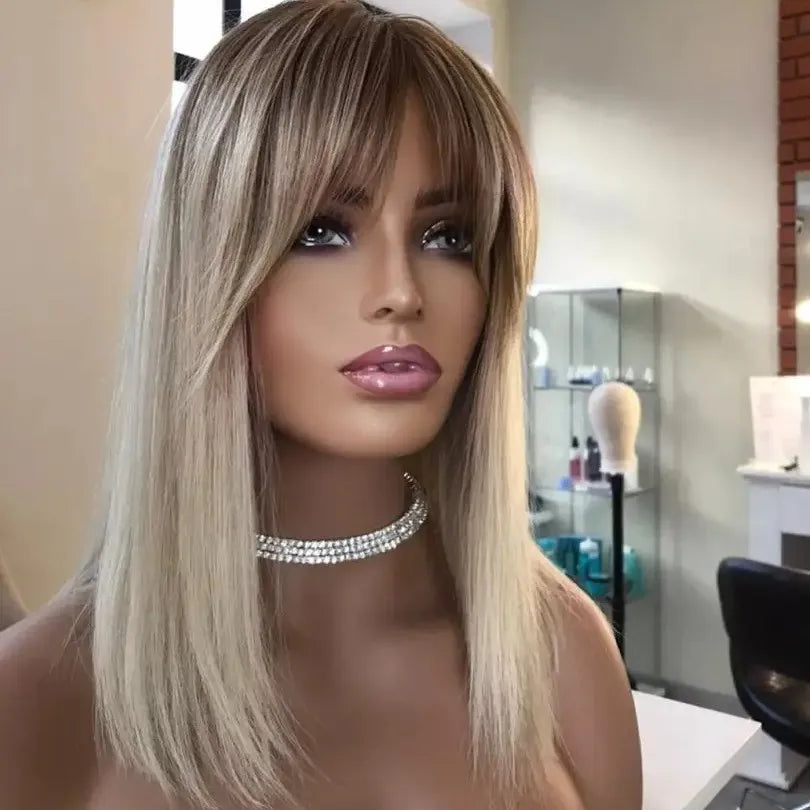 Fast Shipping Ombre White Blonde Color Short Cut Bob Layered Wig Kosher Raw Human Hair Swiss Lace Front Wigs With Bang
