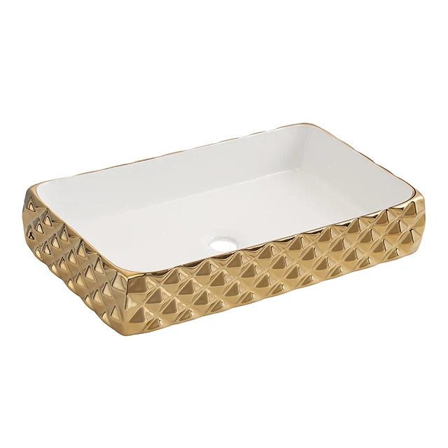 Sink Bathroom Luxury Modern Rectangular Ceramic Golden Counter Top Hand Wash Basin