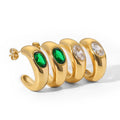 Wholesale Irregular Zircon Inlay Emerald Earrings 18k Gold Stainless Steel Brazilian Emerald Silver Dubai Dome Women's Earrings