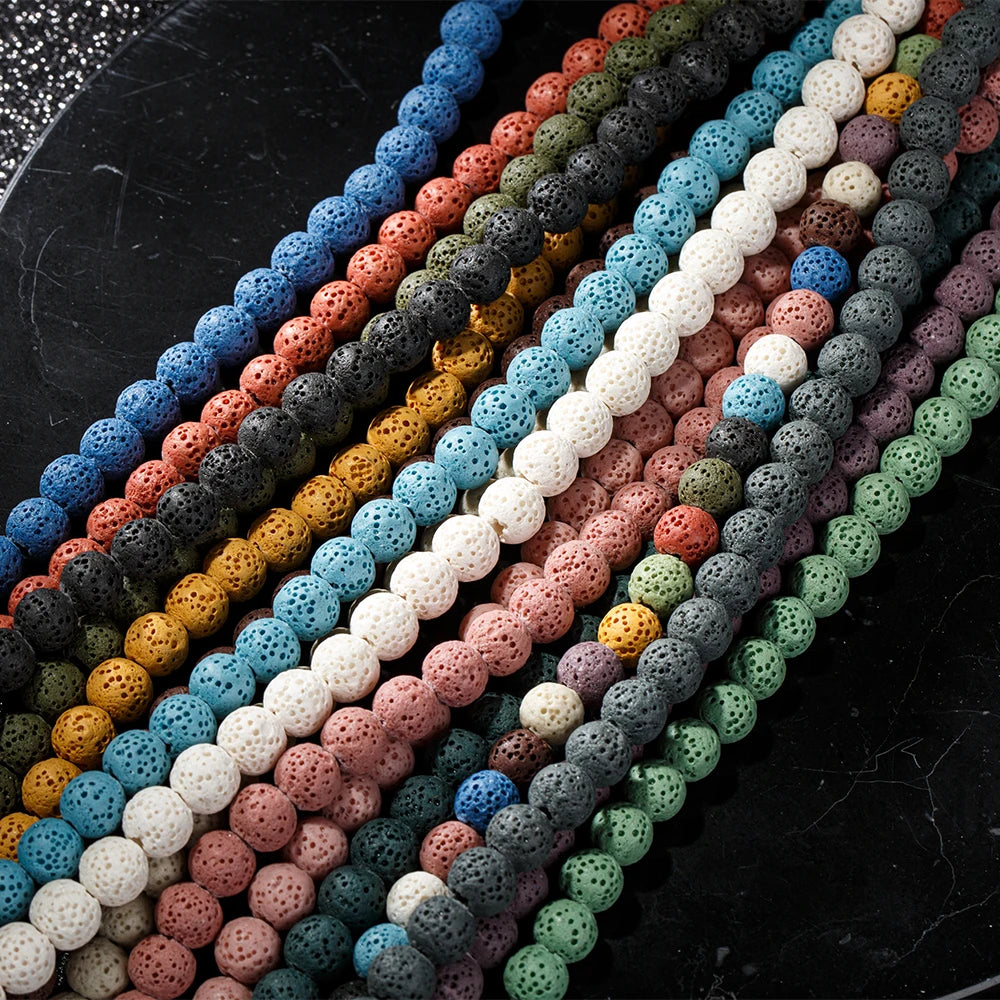 Wholesale Natural Stone Necklace Bracelet Lava Loose Beads Volcanic Round Fashion Jewelry Rock lava Loose Beads for DIY Making