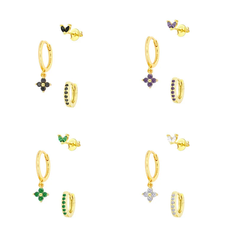Popular 3pcs/Set Fashion Jewelry Women Geometric Cartilage Piercing Diamond Earring Crystal Hoop Earrings Set Gift