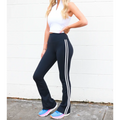 Double Contrast Striped Flare Women's Legging High Waist Pants  Sports Slim Trousers