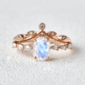 Trendy Jewelry Rose Gold Plated Pear Cut Natural Blue Moonstone Ring Set 925 Sterling Silver Ring Set