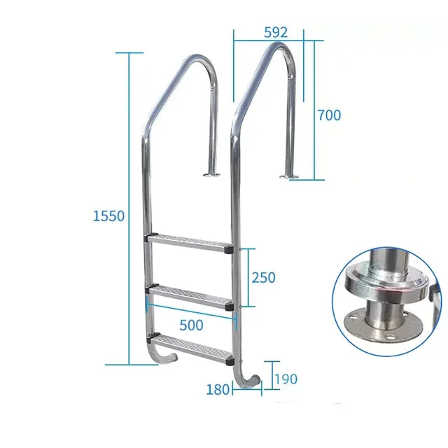 Customizable Non-Slip Silver Pool Ladder SL 3 304/316 Stainless Steel with 2-Year Warranty