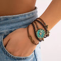 Retro Layered Leather with Butterfly Bracelet for Women Trendy Charms Vintage Hand Chain Accessories on Wrist Fashion Jewelry
