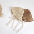 MIO Straw Bucket Hat Kids Lace Belt Tie Summer Spring Beach Traveling Hats Baby Girls Straw Hat Lovely Sun Protect Wholesale