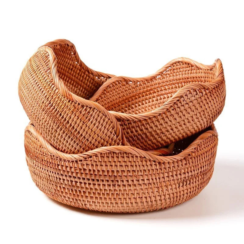Lnasidel Rattan Woven Wicker Picnic Fruit Shopping Basket  Homm Chaussur Home Storage Baskets