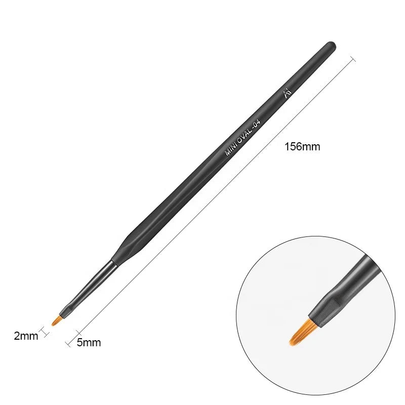 OEM Professional Mini Oval Gel Brush with Black Resin Handle and PTT Nylon Hair UV Gel Brush for Nail Salon BW1-04