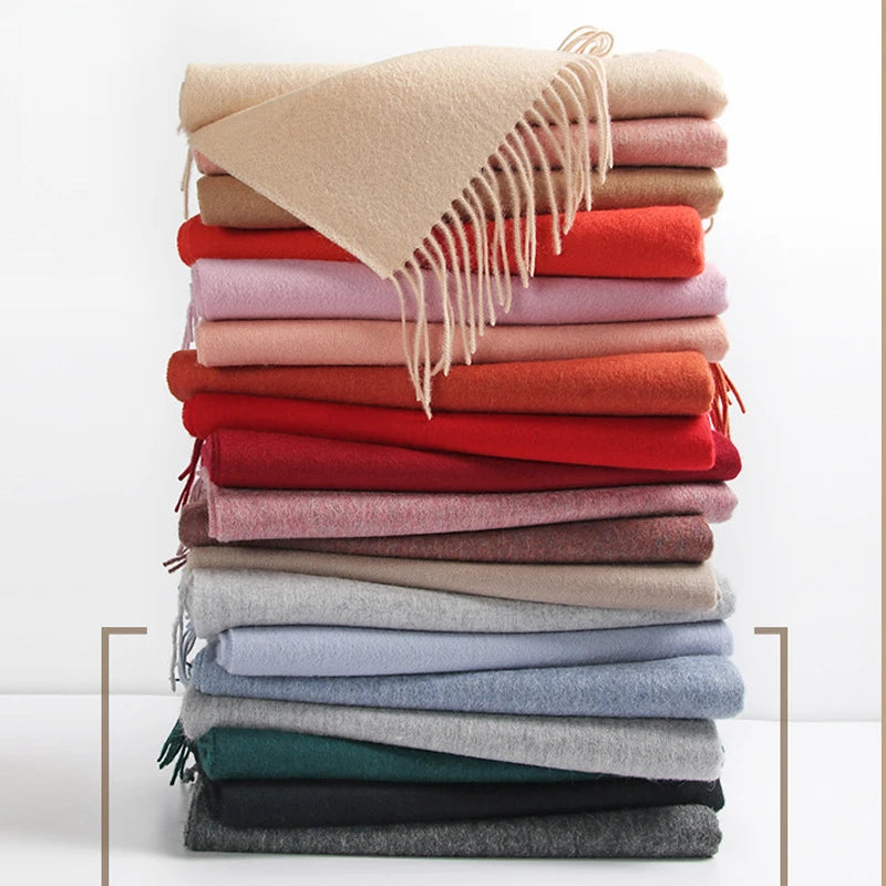 Factory Wholesale 100% Wool Scarf 200*70cm Large Shawl Women's Pure Wool Scarf Autumn Winter Solid Color Tassel Warm Wool Scarf