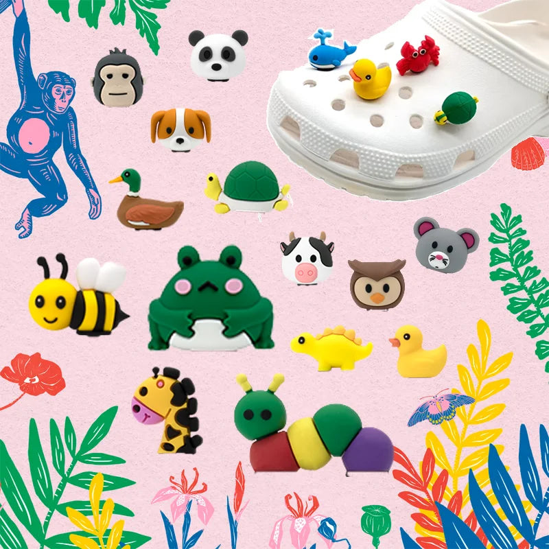 Customized Wholesale 3D PVC DIY Clog Sandal Animal Accessories Shoes Decorations Dog Cow Duck Frog Shoe Charms