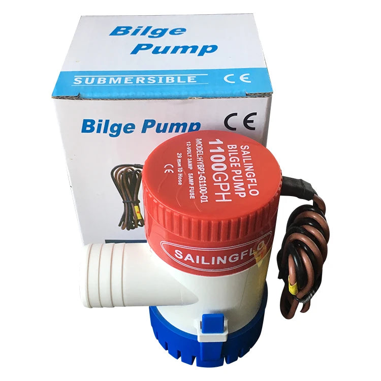 12v DC 1100GPH Low Pressure Impeller Small Boat Submersible Non-auto Marine Bilge Pump with 4 Meters Max Head