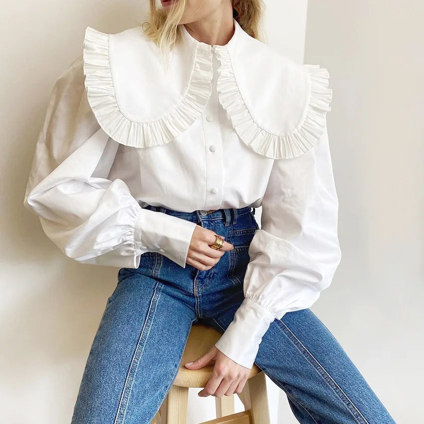 2025 Autumn Winter White Blouse Women Blouses Elegant Shirts Vintage Office Lady Casual Tops