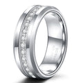 OAHLAN Fashion Jewelry Rings 6mm 8mm Cubic Zirconia Inlay Tungsten Carbide Rings High Polished Silver Wedding Band for Men Women