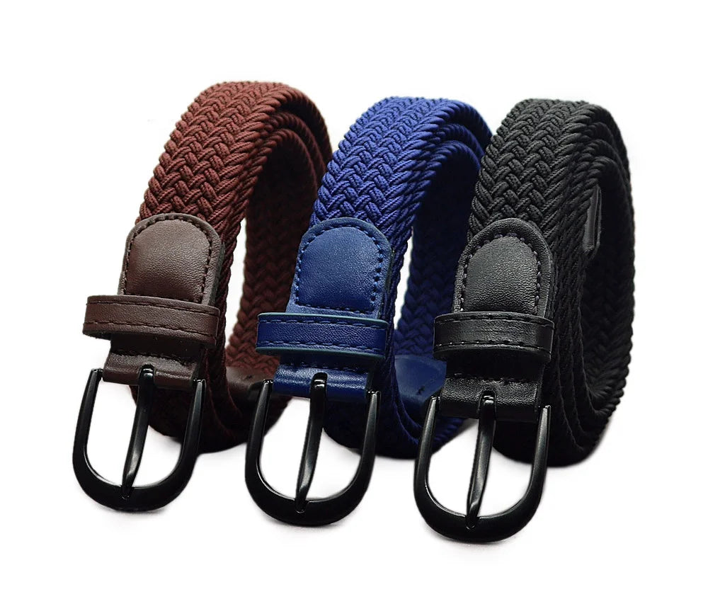 2025 Versatile Comfortable and Stylish Accessory 1" Black Navy Coffee Elastic Knit Stretch Braided Belt for Women and Kids