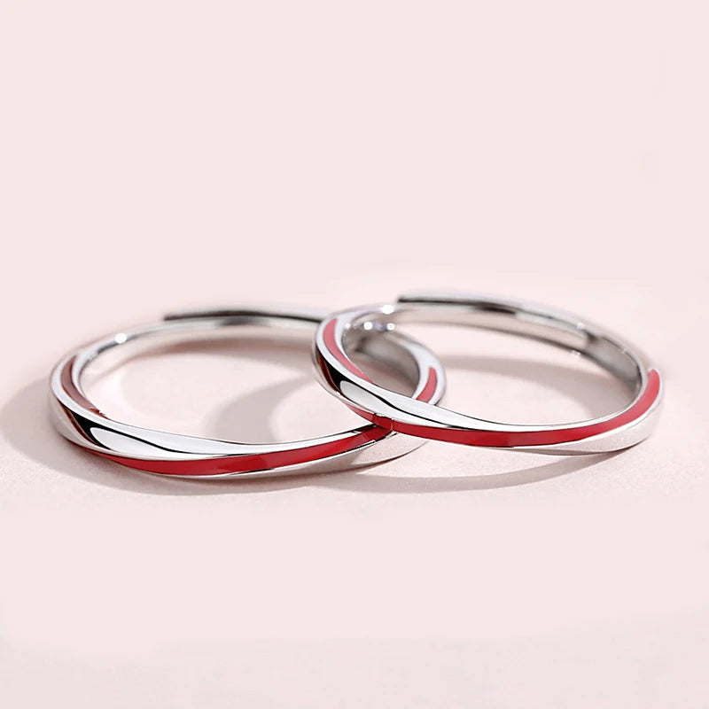 925 Sterling Silver Red Line Couple Rings New Design Elegant Romantic Couple Ring for Lovers Jewelry