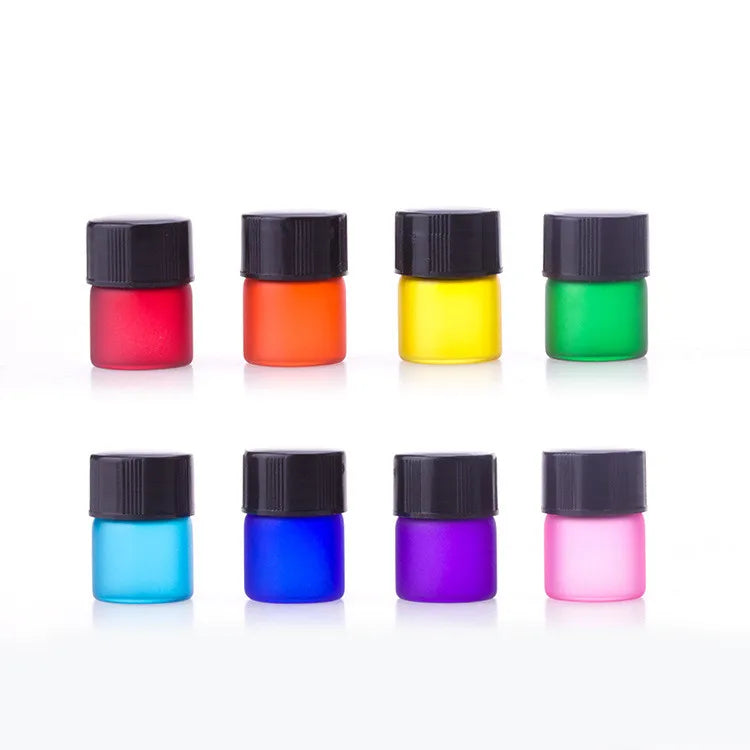1ml Matte Frosted rainbow Colors Sample Essential Oil Glass Vials With Orifice Reducers and Black Caps