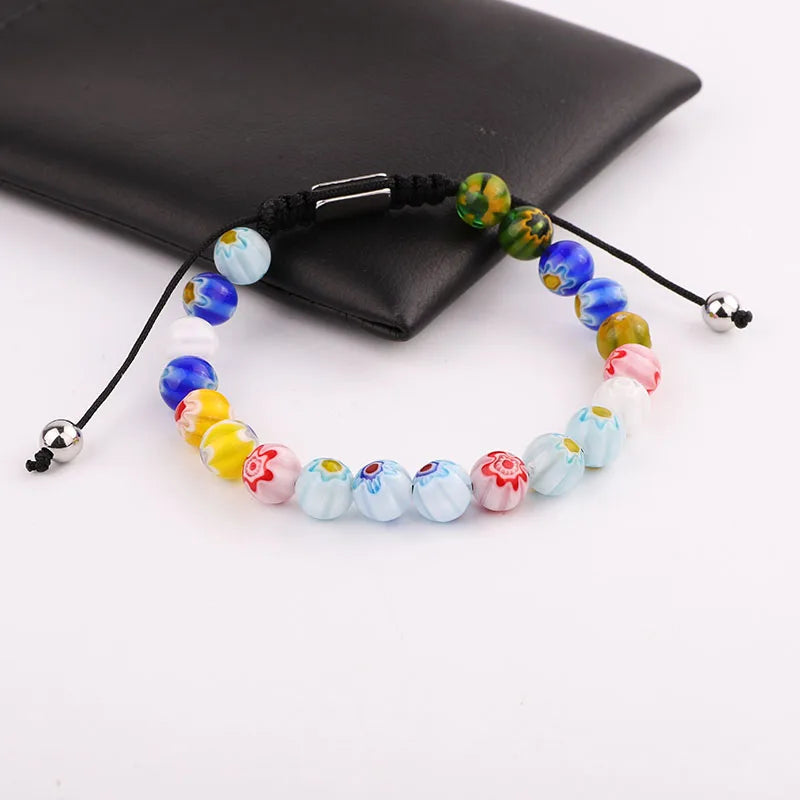 Renting Jewelry Factory Sun Flower Lampwork Glass Beaded Macrame Bracelet Custom Logo Jewelry for Women