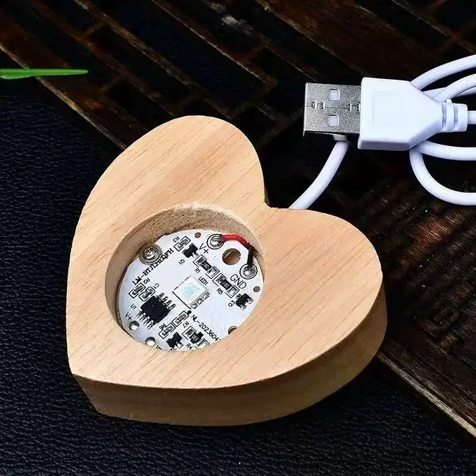 Wholesale Solid Wood Luminous Crystal Ball Base Heart-shaped Lamp Base Ornament LED Luminous Lamp for Home Decoration