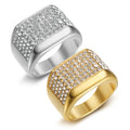 Wholesale Minimalist Jewelry Stainless Steel Full Zircon Ring Luxury Gold Plated Signet Ring for Women Men