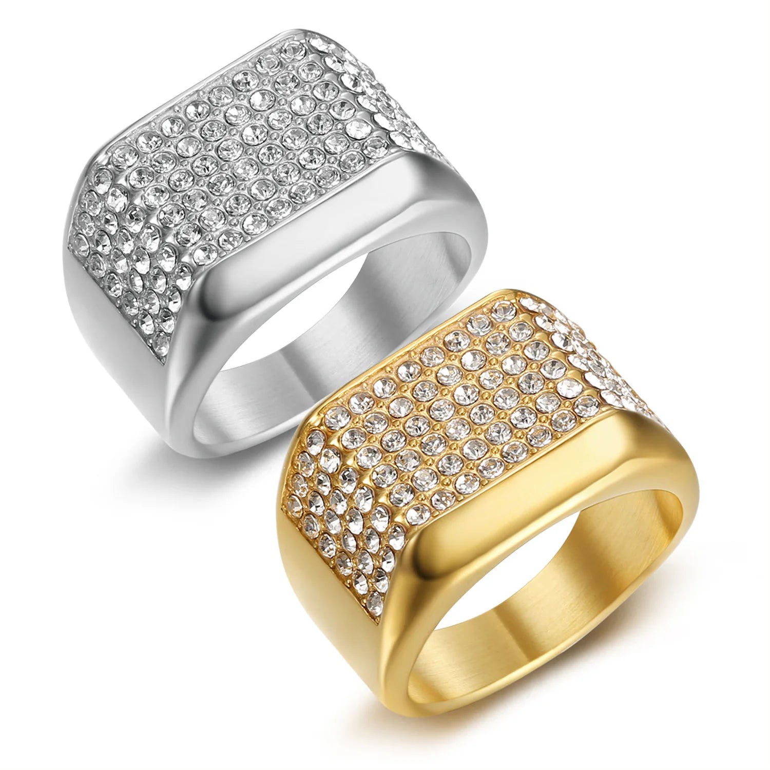 Wholesale Minimalist Jewelry Stainless Steel Full Zircon Ring Luxury Gold Plated Signet Ring for Women Men