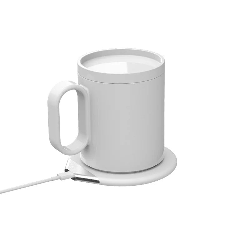 USB Smart Temperature Coffee Mug Heater with Wireless Charging Engraving Glass Leather Body 6-12 Hours Thermal Insulation