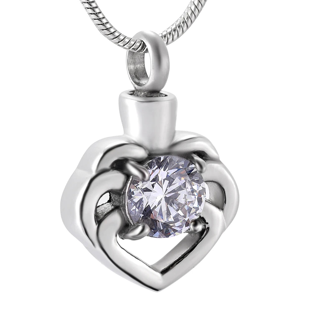 Stainless Steel Crystal Water Drop Cremation Pendant Memorial Keepsake Heart Ash Urn Necklace Birthstone Tear Drop Holder Locket