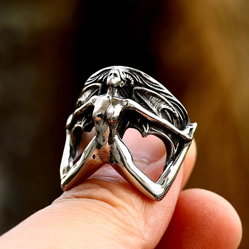 SS8-1142R 2023 Special Design Stainless Steel Venus Goddess Ring Naked Girl Ring for Men Vintage Jewelry Wholesale