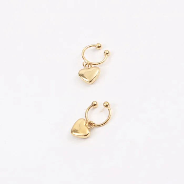 Trendy Stainless Steel No Ear Hole No Piercing Jewelry Heart Charm Ear Cuffs Earrings