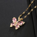 Collar De Cristal Wholesale Price Butterfly 18k Gold Plated Stainless Steel Necklace Pink Butterfly Zircon Necklace