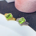 925 Sterling Silver Lucky Charm Natural Peridot Emerald Cut Chunky Gold Ladies Wedding Rings for Wedding Party Factory Wholesale