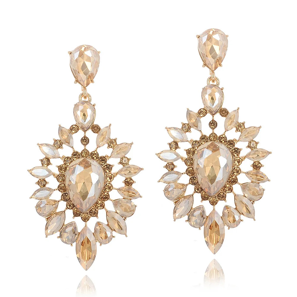 BINSHUO Vintage Retro Gold-Plated Full Champagne Crystal Chandelier Earrings Trendy Statement Ruby Earrings Wholesale
