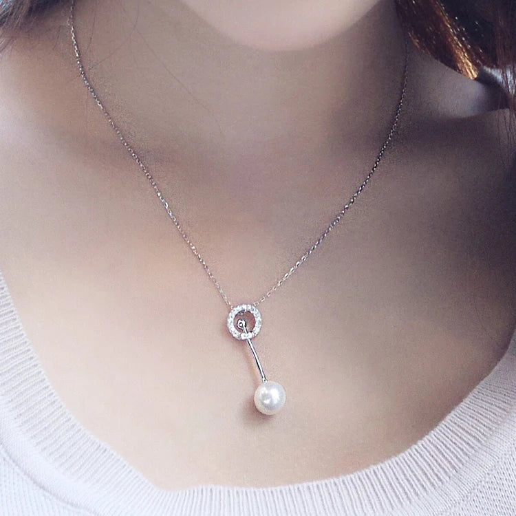 New 925 Sterling Silver Pearl Round Necklaces Pendant Fashion Sterling Silver Jewelry Statement for Women Bijoux