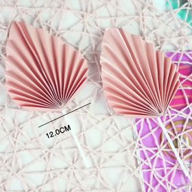 Baking Cake Decoration Folding Fan Net Graduation Birthday Cake Topper with Red Gold Pink Palm Leaf Foldable Topper
