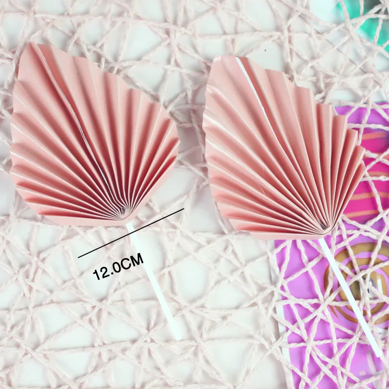Baking Cake Decoration Folding Fan Net Graduation Birthday Cake Topper with Red Gold Pink Palm Leaf Foldable Topper