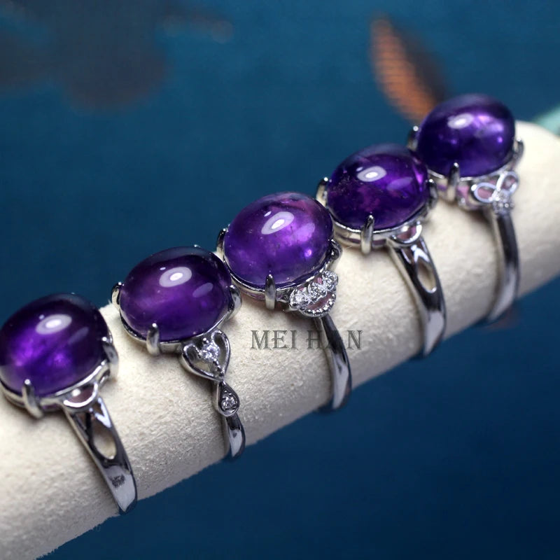 Meihan Natural Amethyst 8*10 mm Cooper Adjustable Women Ring Gem Cutting for Jewelry Making Gift