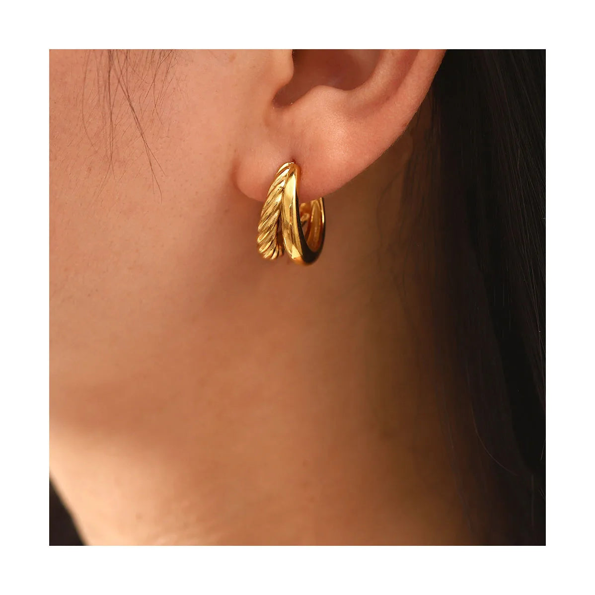 Dropshipping Punk Design Double Layer Twisted Hoop Earrings 18K Gold Plated Stainless Steel Hoop Earring Tarnish Free Jewelry