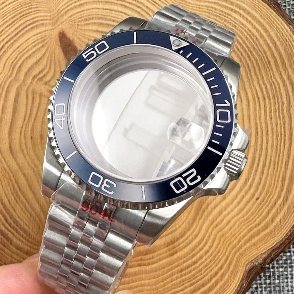 Navy Blue SUB Steel Watch Case 100m Waterproof for NH34 NH35 NH36 NH72 NH70 120clicks Glass Back Diver Watch Mod Parts 40mm