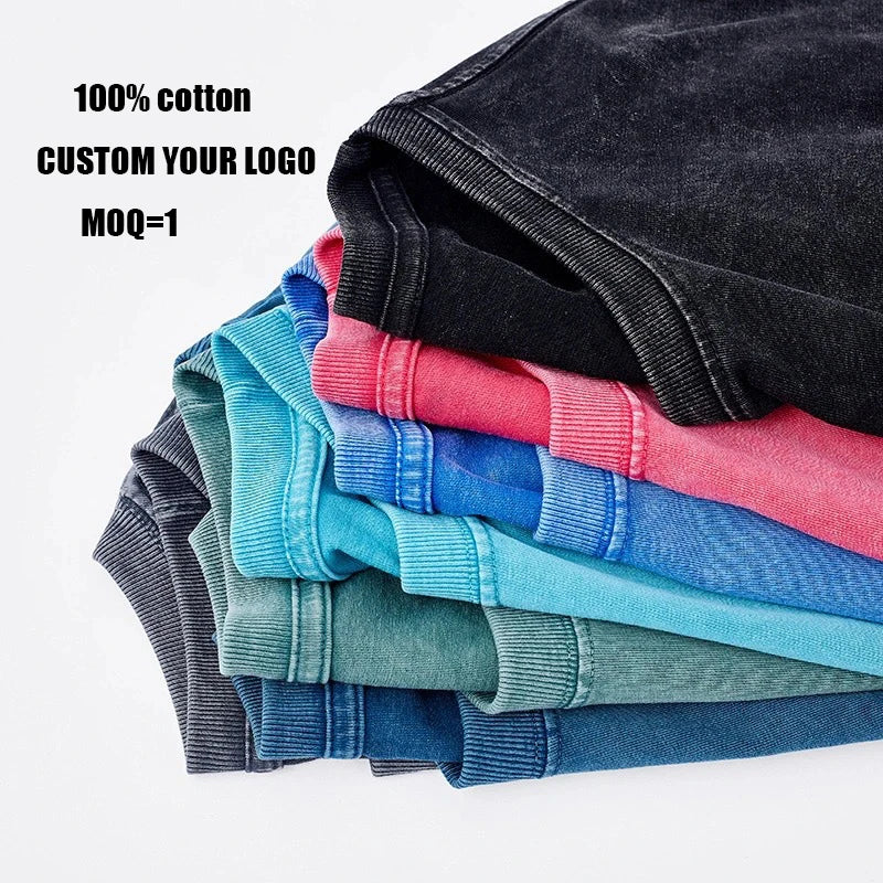 OEM Retro 100%Cotton Heavyweight Mens Oversized Blank Tshirt Dtg Print Tee Logo T-shirt Stone Acid Washed Vintage Custom T Shirt