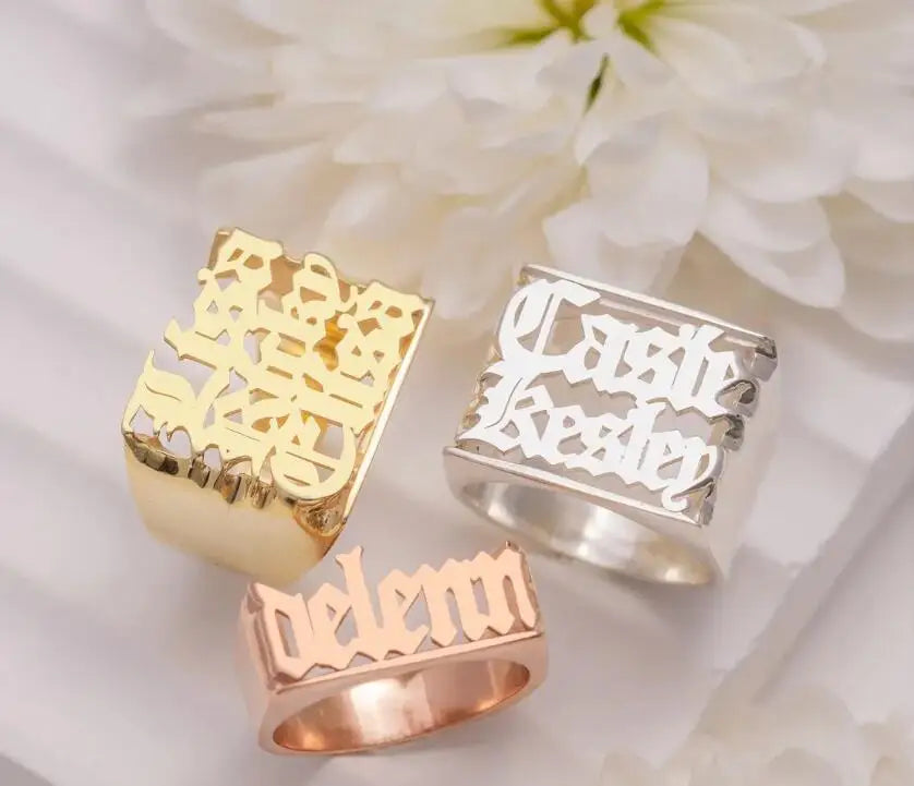 Custom Name 18k Gold Plated Ring Women Multiple letters Finger Ring Jewelry