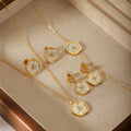 New Creative Stainless Steel 18K Gold Plated Zircon Flower Inlaid Fritillary Petal Pendant Female Necklace Bracelet Jewelry Set