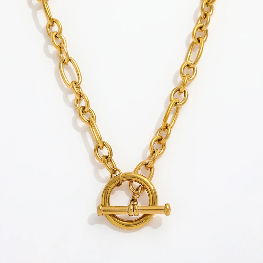 Fenny 18K Gold Plated Retro Fashion Chunky Link Chain Toggle Necklace No Fade Stainless Steel Jewelry Wholesale