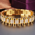 High Polish Hiphop Jewelry 13mm 316L Stainless Steel Bracelet Chain 18K Gold Plated Rhodium Plated Pave Zircon Children's