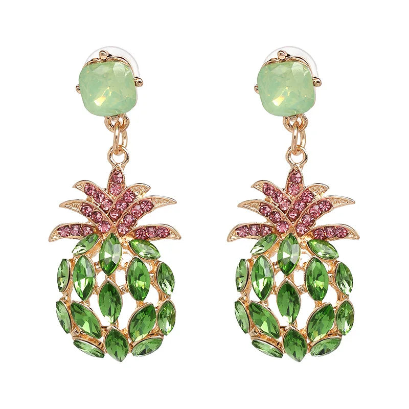 Women's New Design Hollow Fruit Pineapple Crystal Drop Earrings Personalized Zircon Pineapple Shape Fashion Accessory