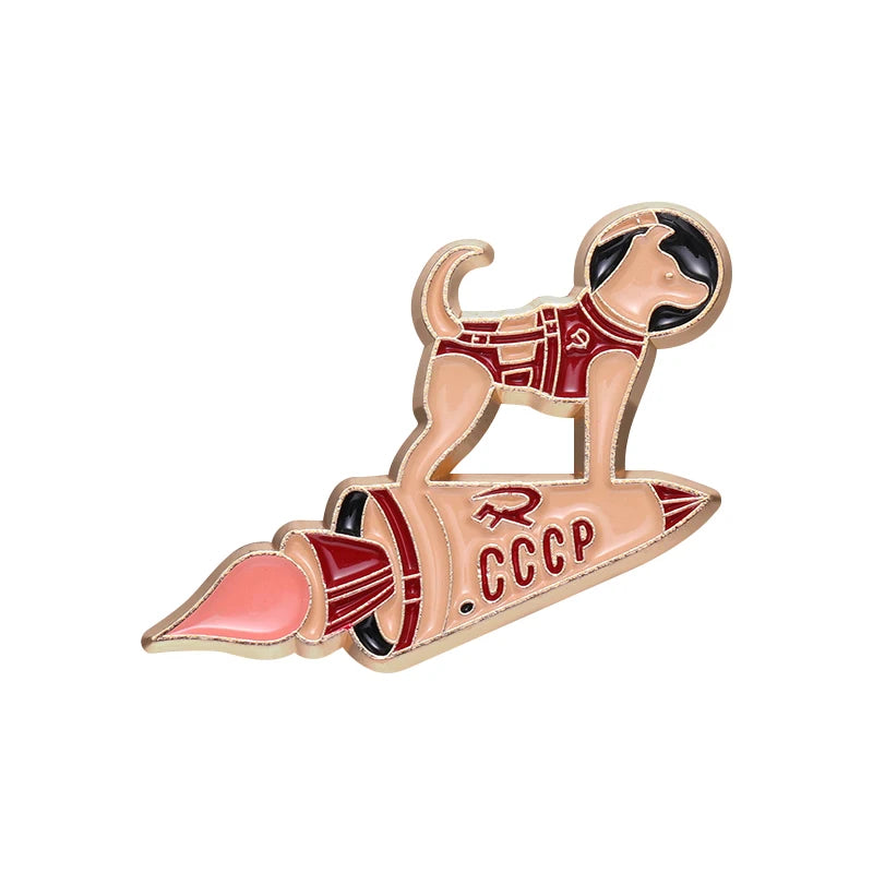 Galactic Rover Enamel Pins Space Dog Astronaut Puppy Ride Rockets Brooches Lapel Badges Funny Cartoon Animal Pin