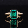Lab Emerald Ring 10K Yellow Gold Engagement Rings Fashion Lab Grown Emerald Diamond Ring