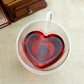 2020 Hot Sell Heart Shape Double Wall High Borosilicate Glass Mug BPA Free Eco-Friendly for Valentines Gift Giveaways